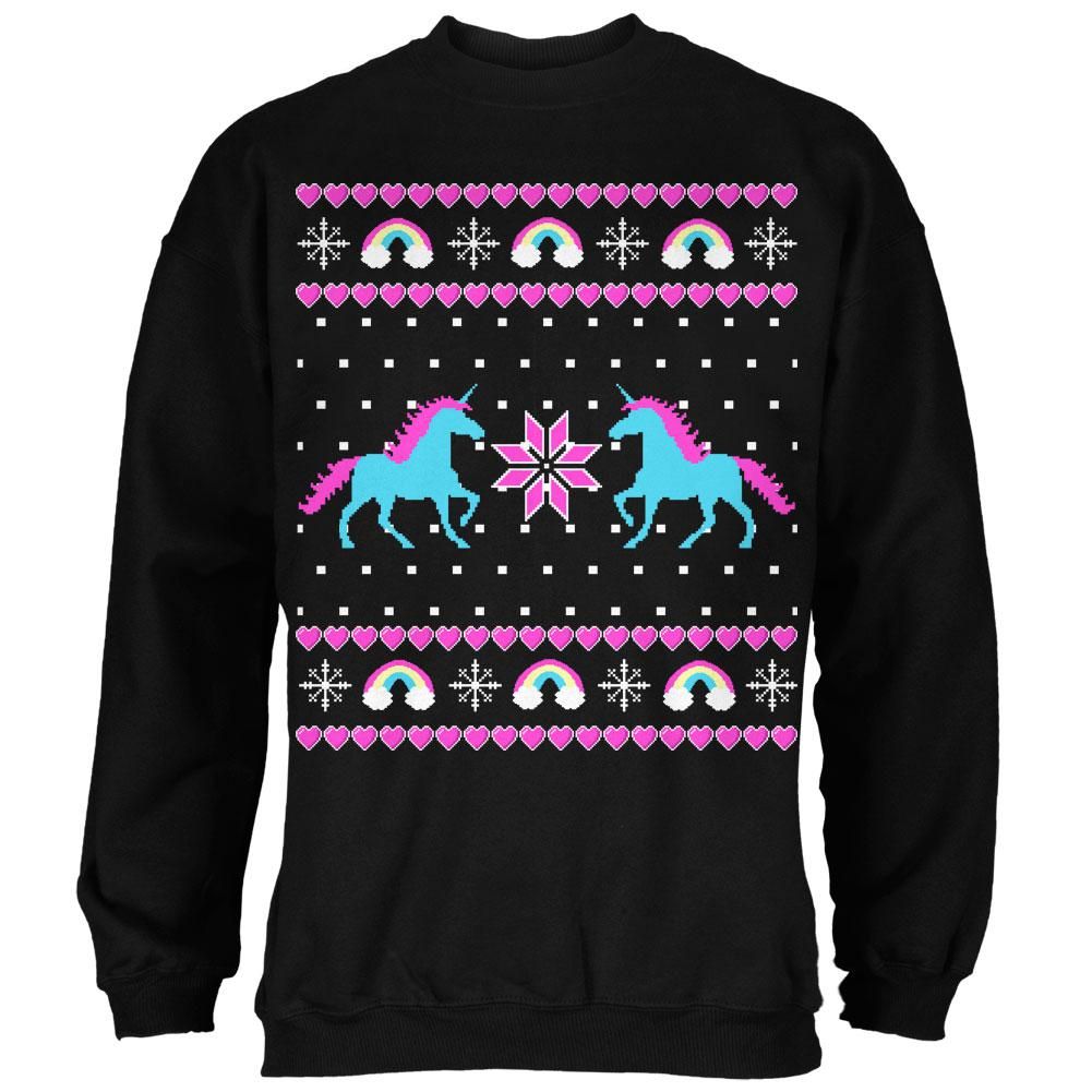 Unicorn Rainbow Ugly Christmas Sweater Mens Sweatshirt Black X-Lg