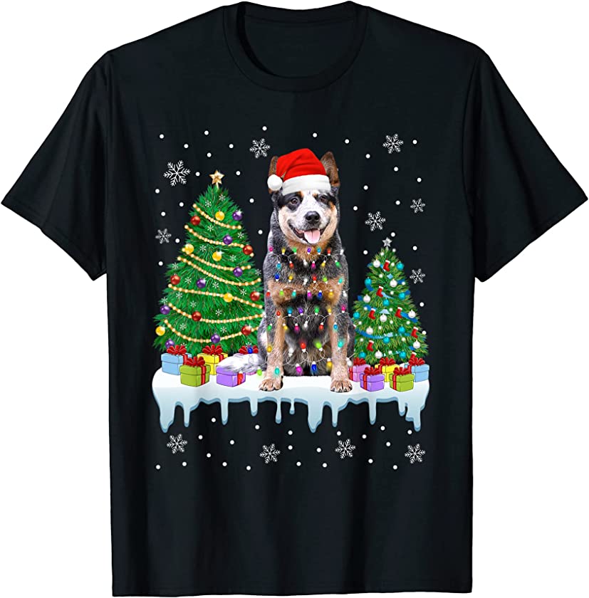 Australian Cattle Dog Christmas Tree Lights Puppy Lover T-Shirt