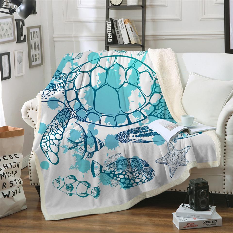 Blue Turtle Fleece Blanket Gift For Turtle Lover Friend Family Birthday Gift Home Decor Bedding Couch Sofa Soft And Comfy Cozy