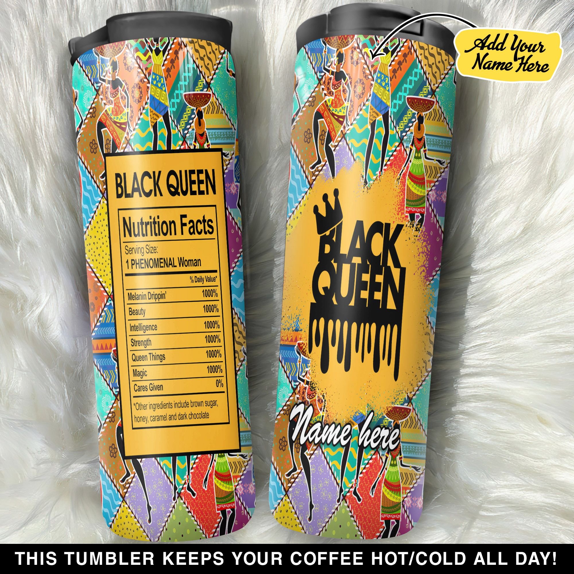 Personalized Black Queen Facts Colorful Patchwork GS1704668OD Stainless Steel Worldmark Tumbler