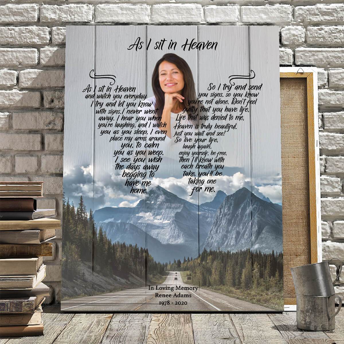 As I Sit In Heaven Moonlight Ridge, Personalized Photo Memorial Poster Canvas, Gift For Family Gift for Remembrance Home Decor Wall Art Visual Art