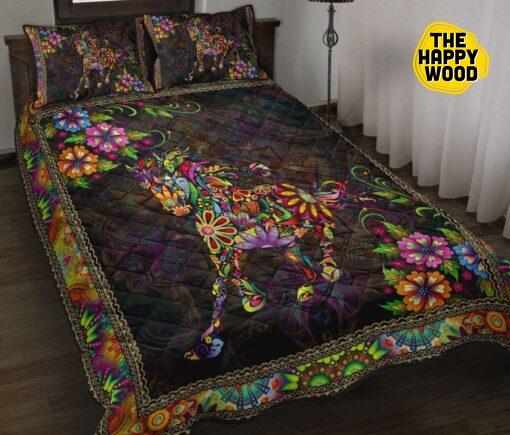 Horse Flower Mandala Colorful Style Quilt Bed Set And Pillow Covers