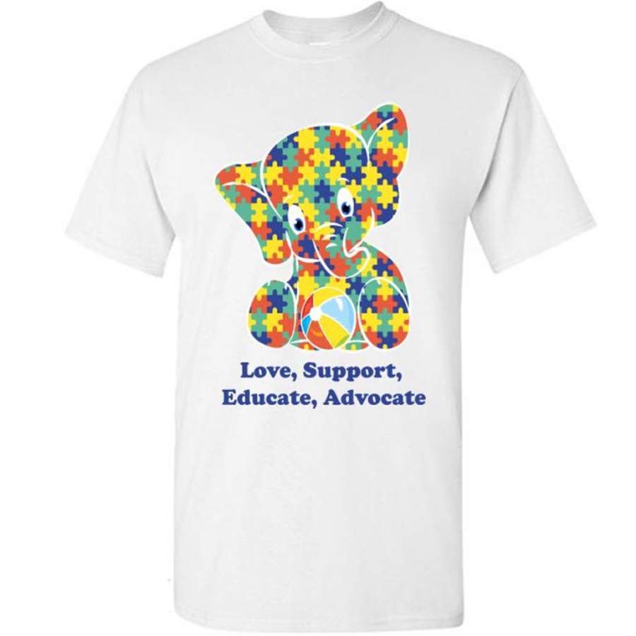 Autism Elephant Strong Love Support Educate Advocate – Gildan Short Sleeve Shirt