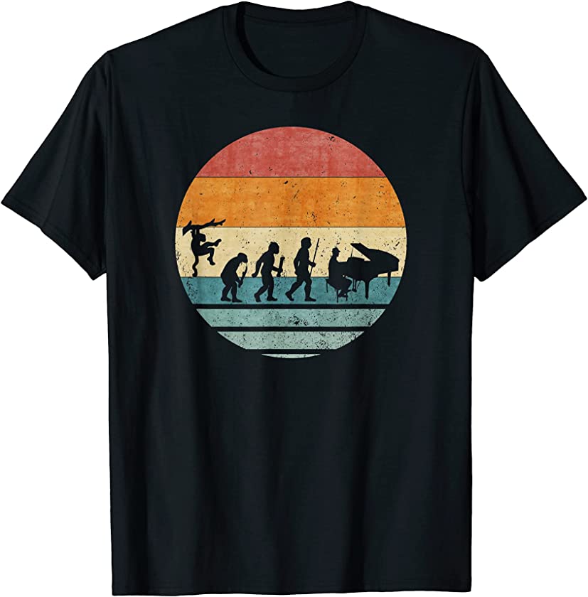 Vintage Retro Evolution Of Piano Player Pianist Silhouette T-Shirt