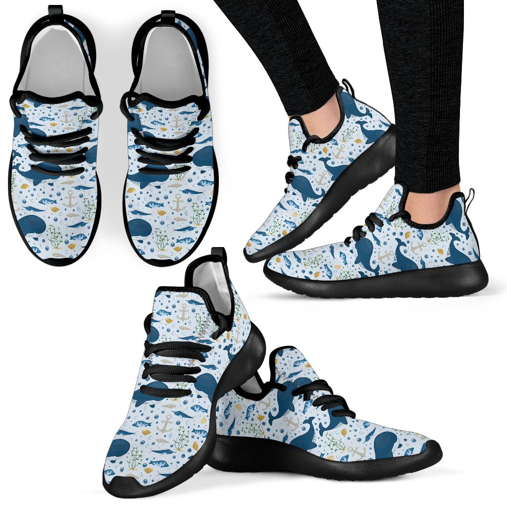 Pattern Print Whale Humpback Black Men Women Knit Sneaker