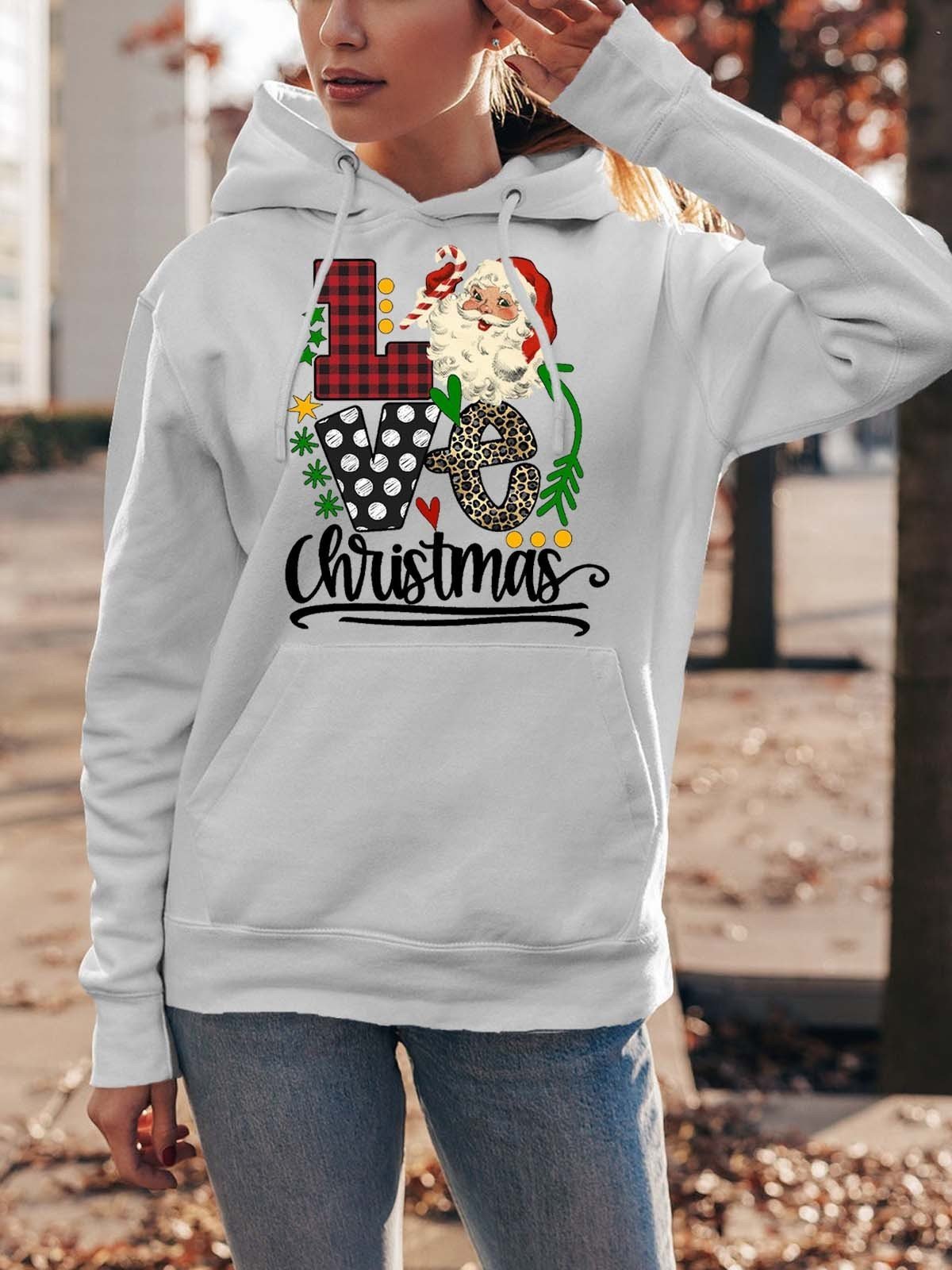 Women’S Santa Love Christmas Hoodie Sweatshirt