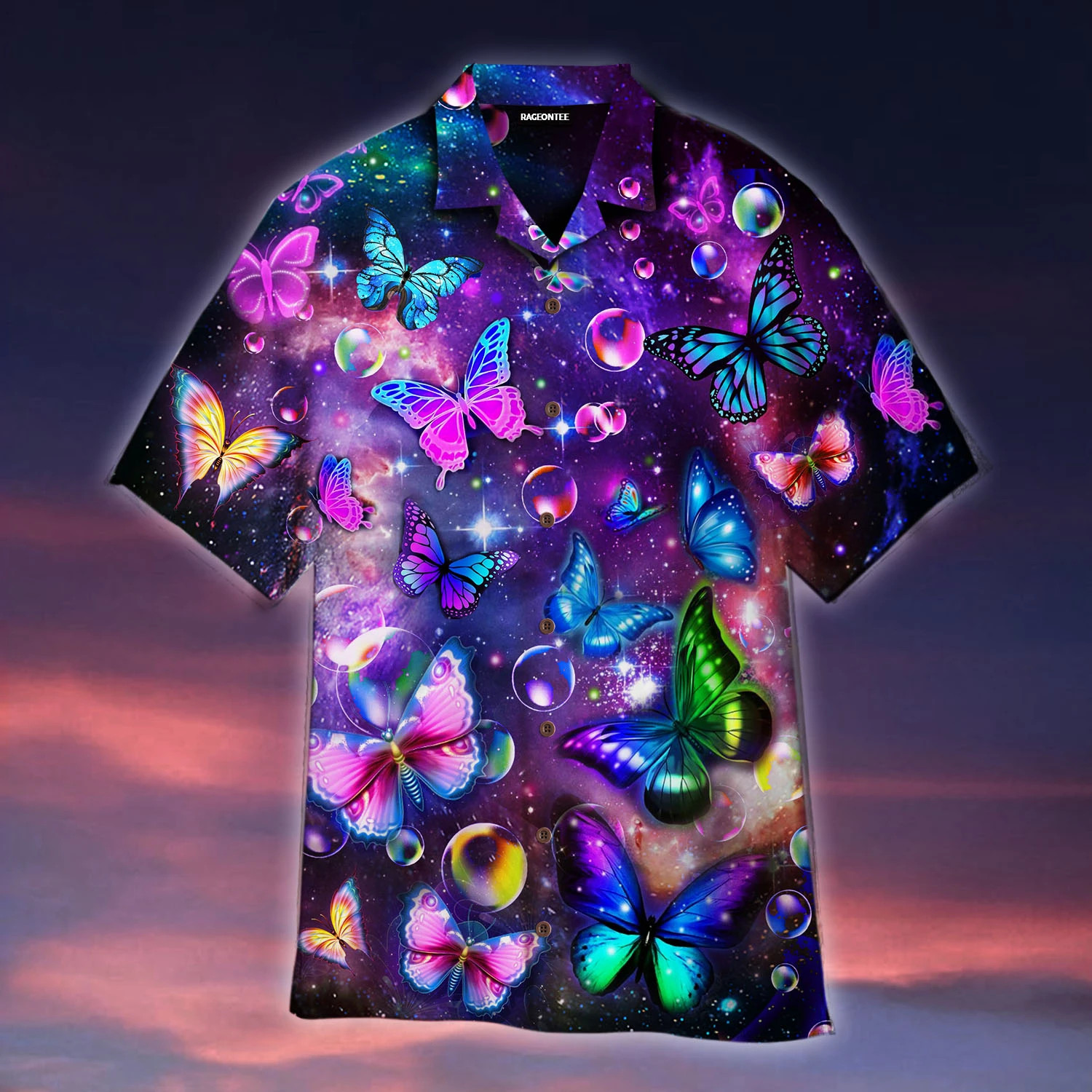 Fantasy Galaxy Neon Butterflies Hawaii Shirt Unisex Adult Ha27535