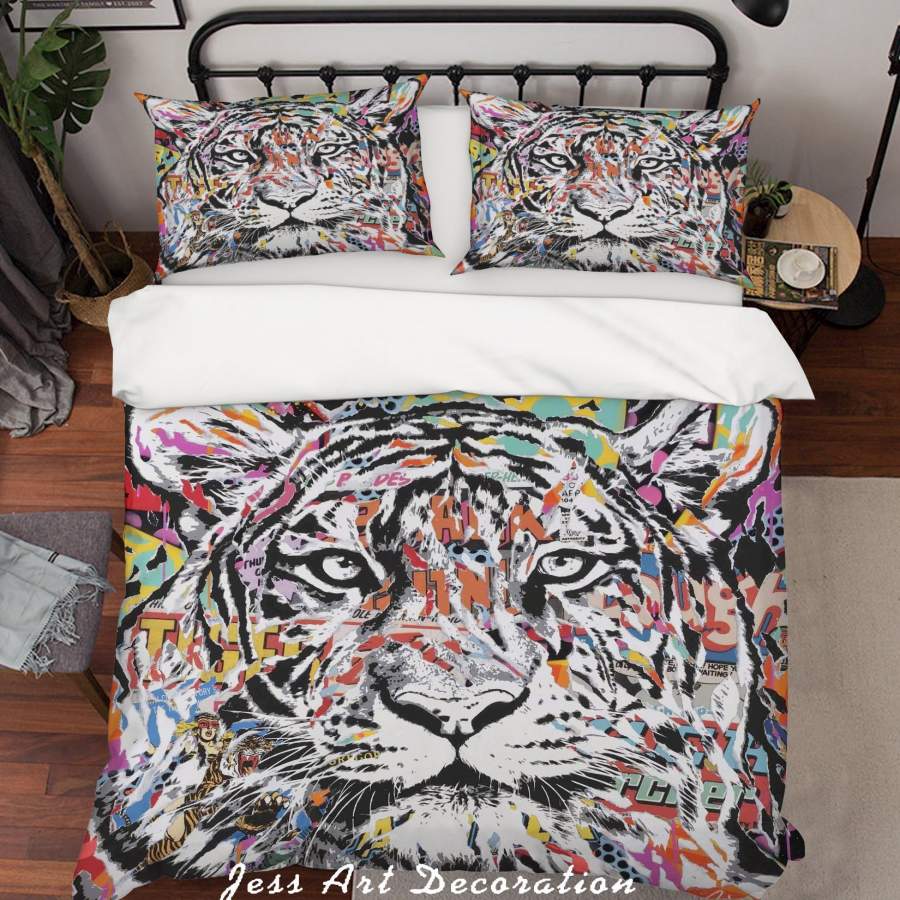 3D Jo Di Bona Graffiti Animal Tige Colourful Quilt Cover Set Bedding Set Duvet Cover Pillowcases  ZY D66