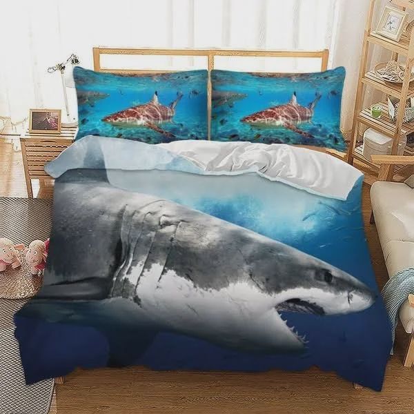 3D Shark Fish Cotton Bed Sheets Spread Comforter Duvet Cover Bedding Sets