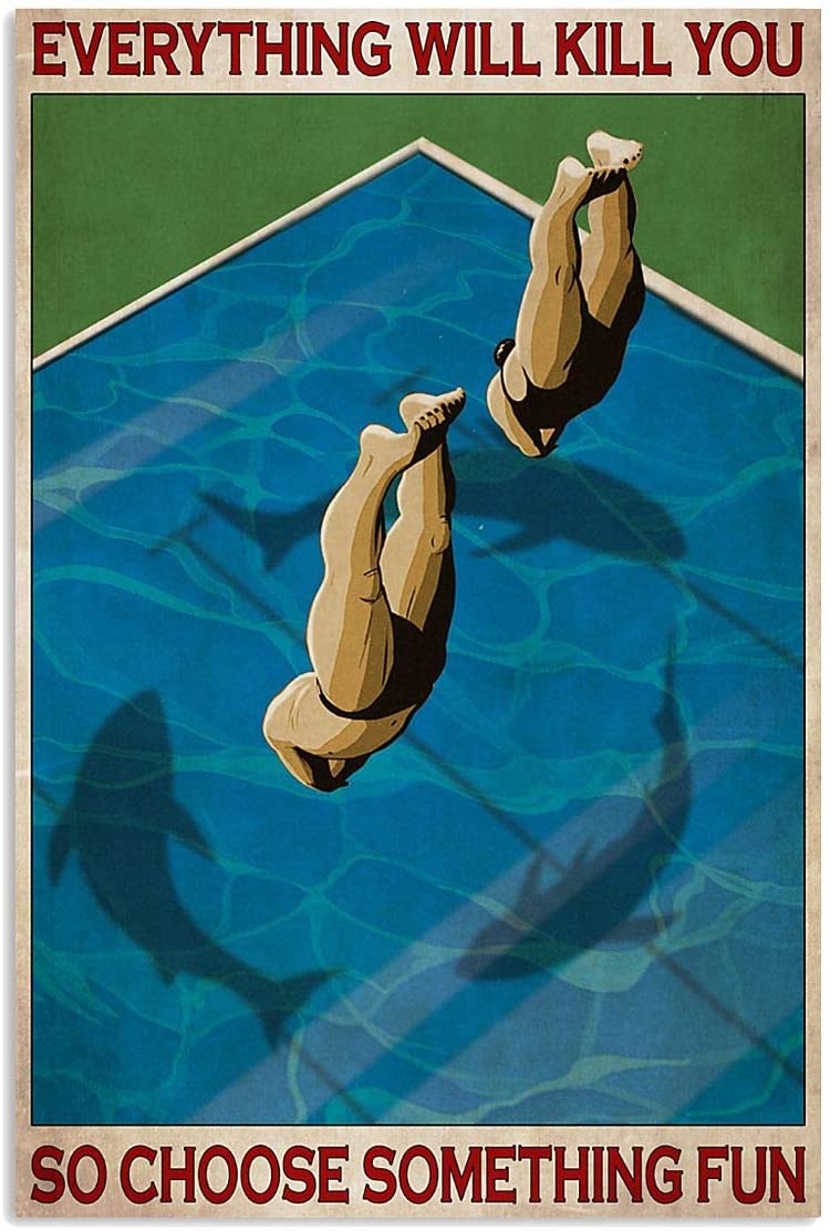 Vintage Swimming Pool Shark Choose Something Fun Poster Art Print      Home Decor Gift For Men Women Family Friend On Birthday Xmas