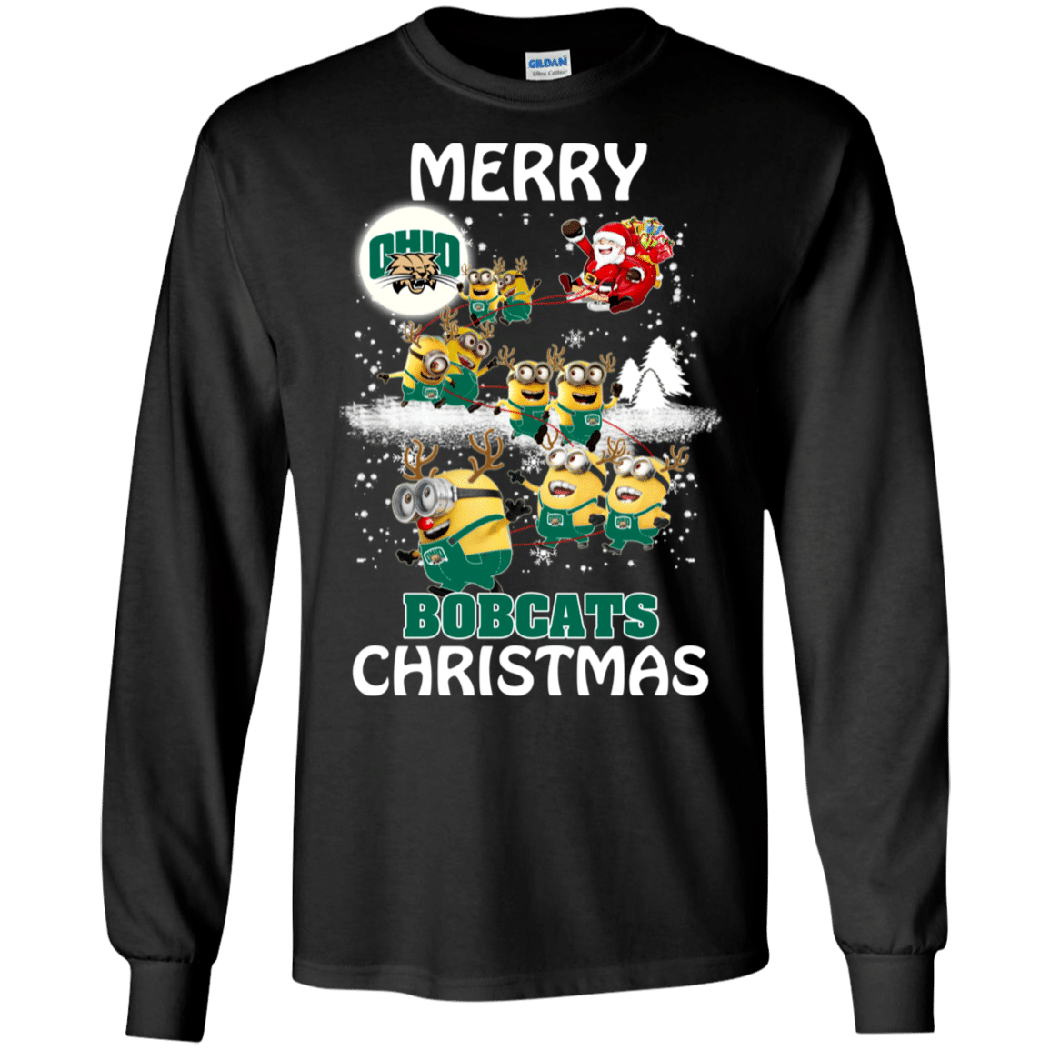 Check out this awesome Ohio Bobcats Ugly Christmas Sweaters Minions Santa Claus Merry Christmas LS Cotton T-Shirt