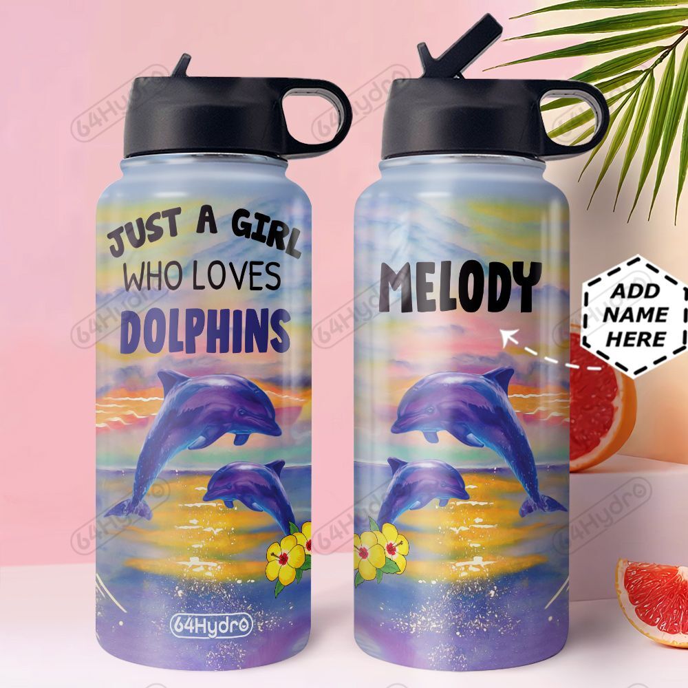 Dolphin Personalized Mda2110018 Stainless Steel Bottle With Straw Lid