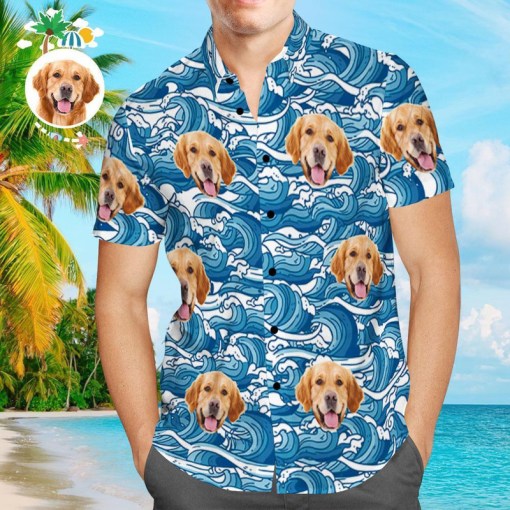 Custom Face Personalized Photo Hawaii Shirts Dog Waves Design Aloha Beach Shirt For Men 9929 Ha38495