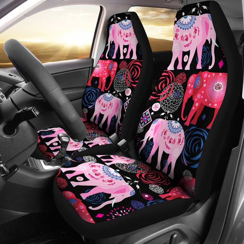 Pink Elephant Pattern Car Seat Covers Set 2 Pc, Car Accessories Car Mats Covers