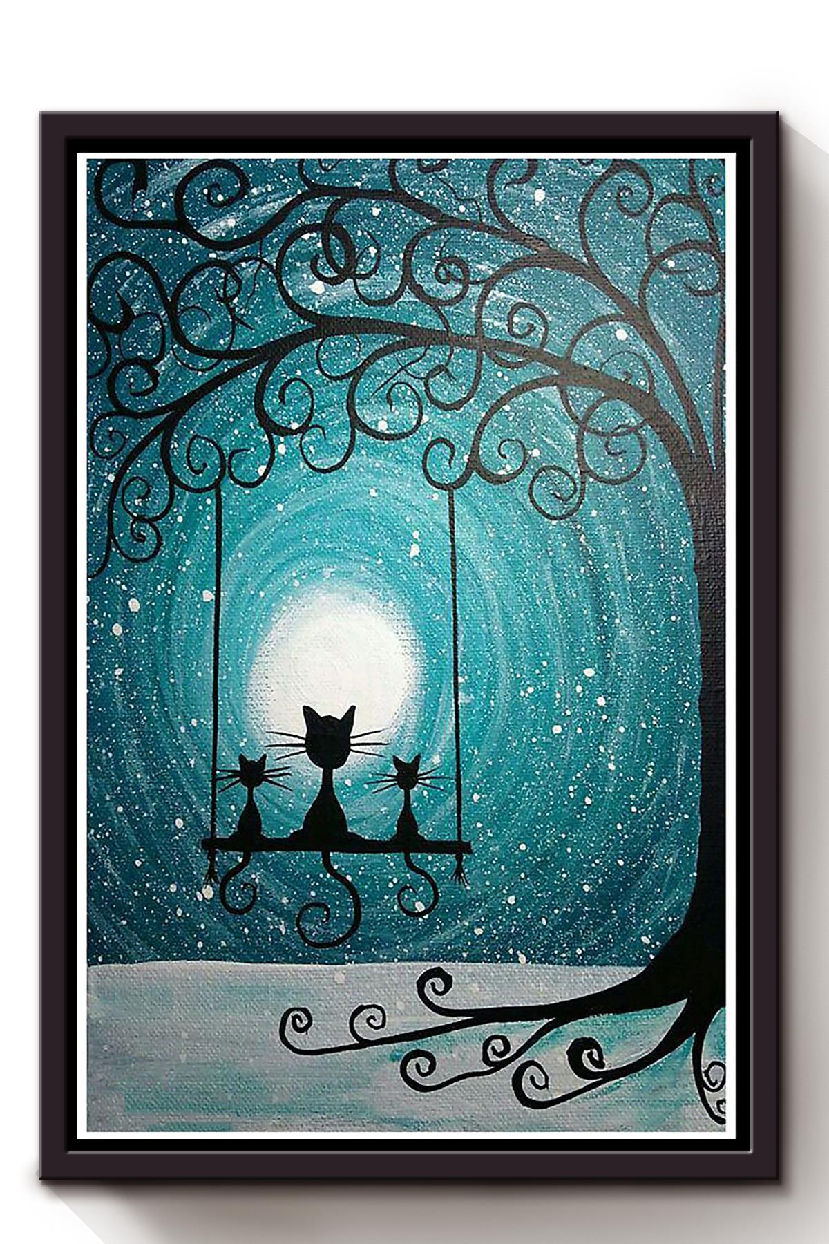 Black Cat Animal Wall Art Gift For Cat Lover International Cat Day Kitten Foster Home Decor Framed Canvas