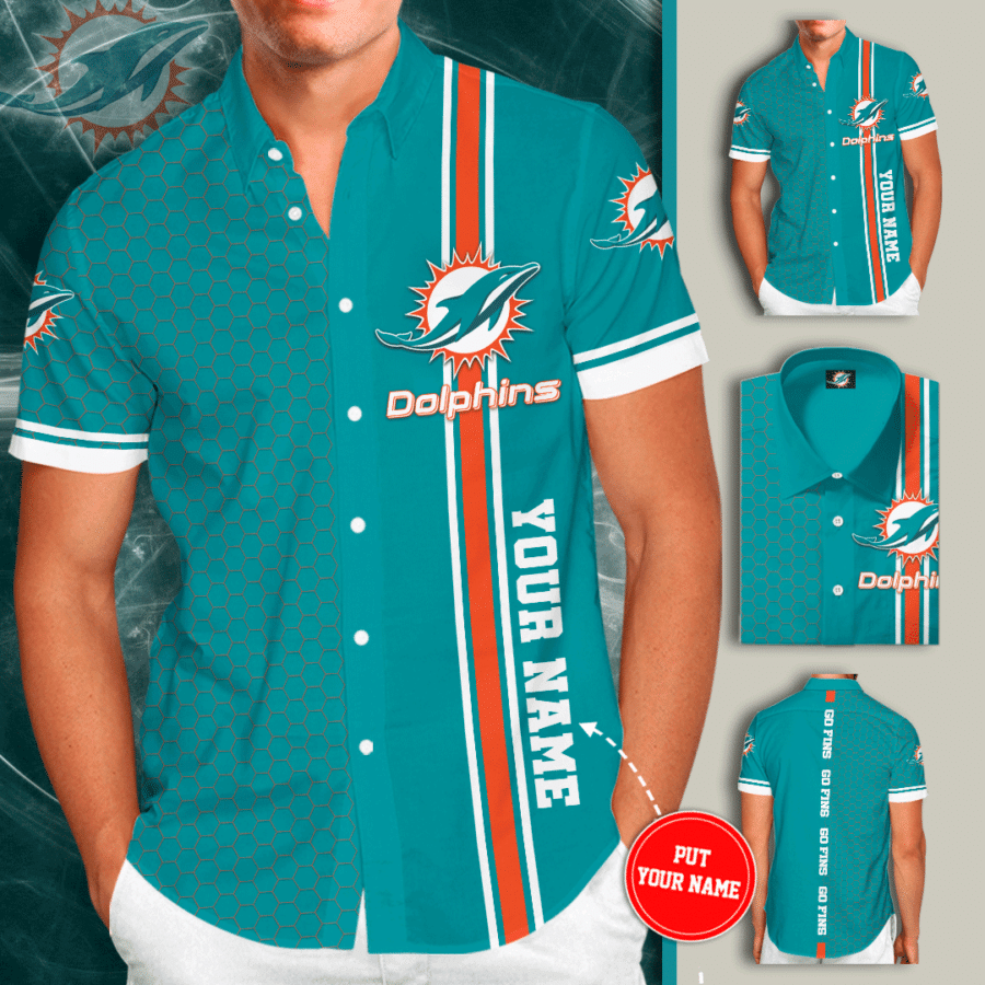 Personalized Miami Dolphins Football All Over Print 3D Hawaiian Shirt-Blue-Tph