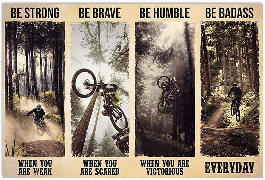 Vintage Mountain Bike Be Badass Be Strong Be Brave When You Are Scared Poster Art Print      Home Decor Gift For Men Women Family Friend On Birthday Xmas