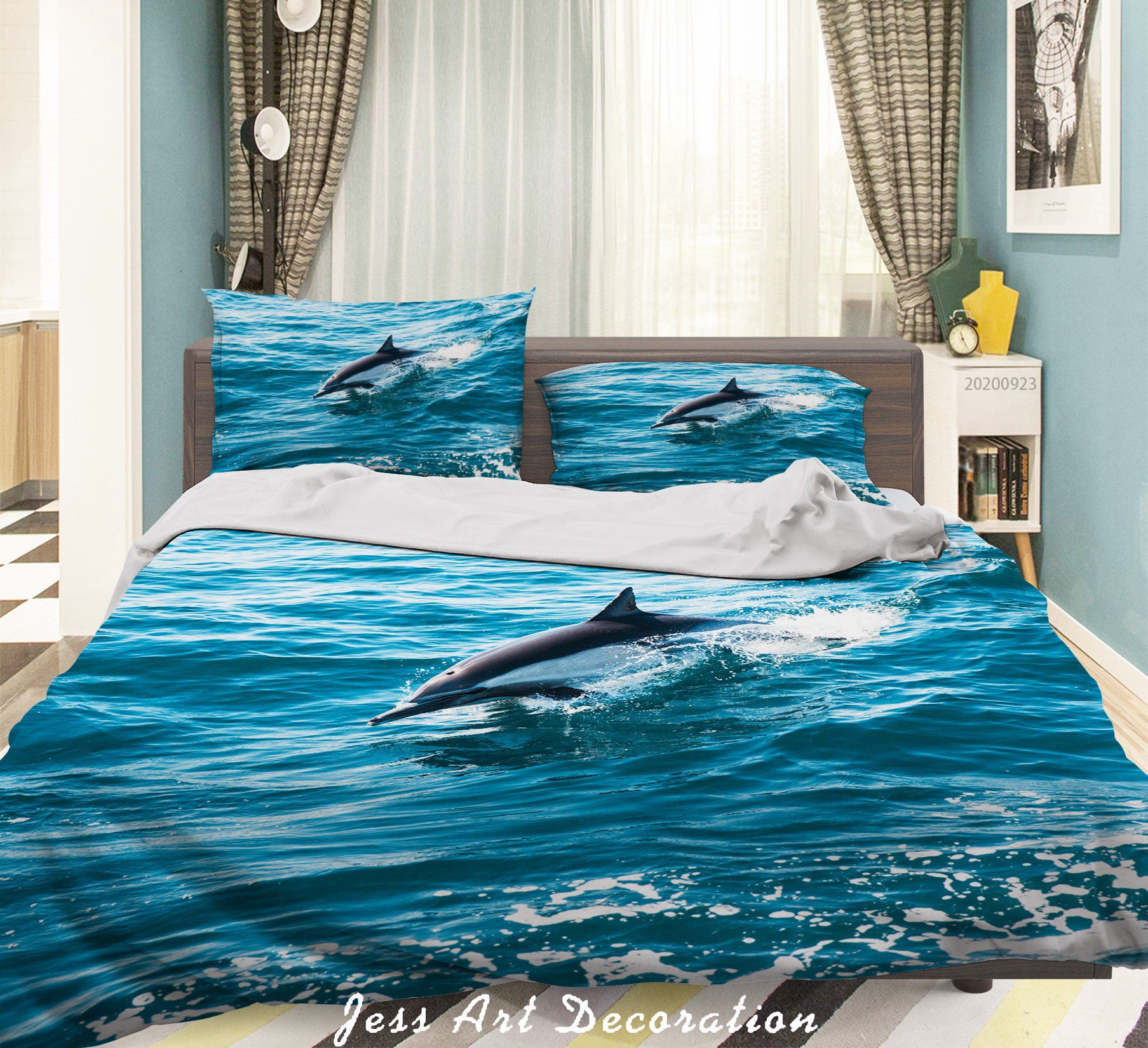 3D Sea Wave Dolphin Quilt Cover Set Bedding Set Duvet Cover Pillowcases Wj 6351