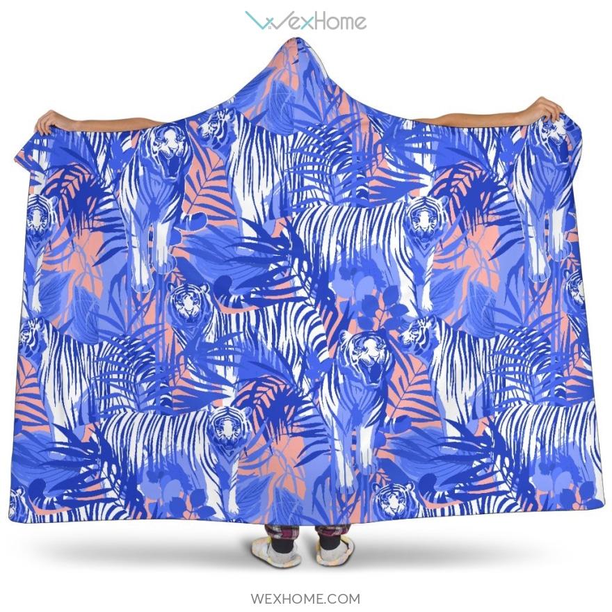 White Bengal Tigers Pattern Hooded Blanket