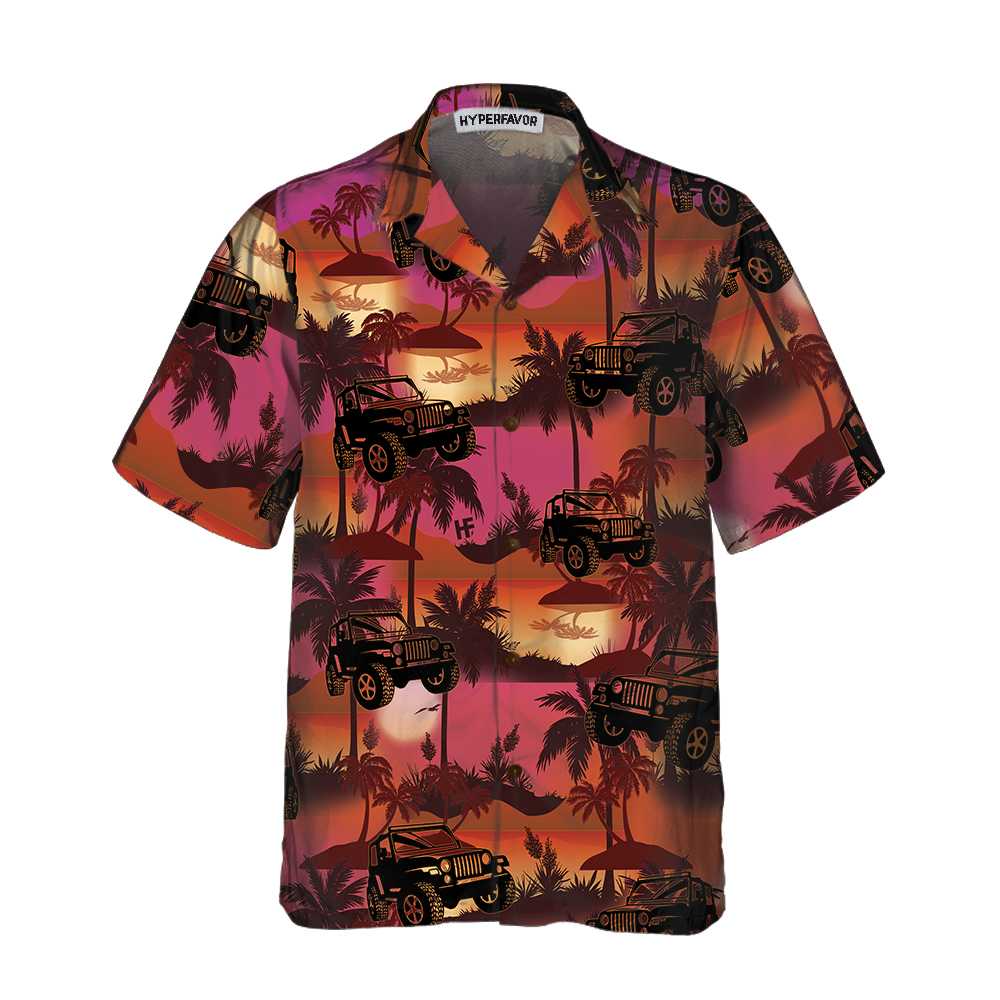 Jeep Tropical Sunset Pattern Hawaii Retro Vibe Beach Shirt For Men Ha106857