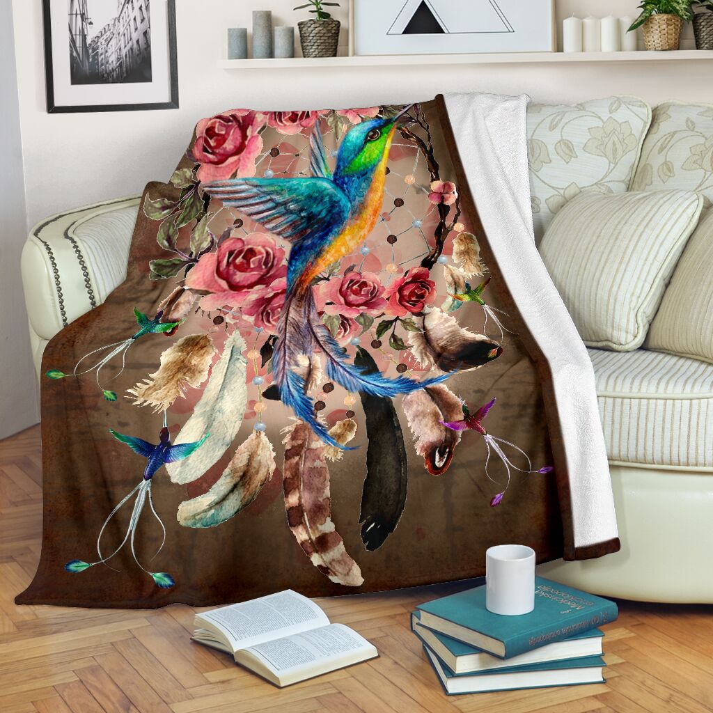 Flower With Hummingbird Blanket