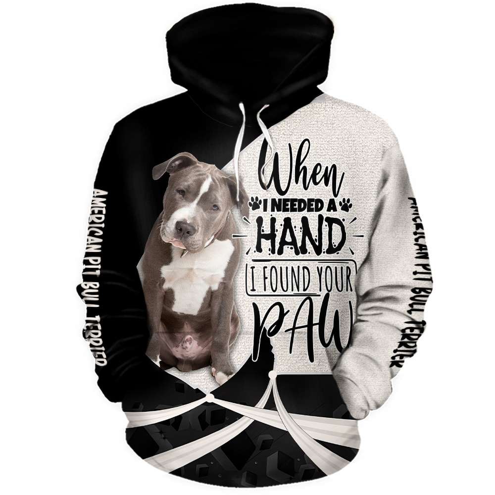 When I Needed A Hand I Found Your Paw Dog Hoodie – American Pit Bull Terrier Cartoon Hoodie – Dog Gift For Women