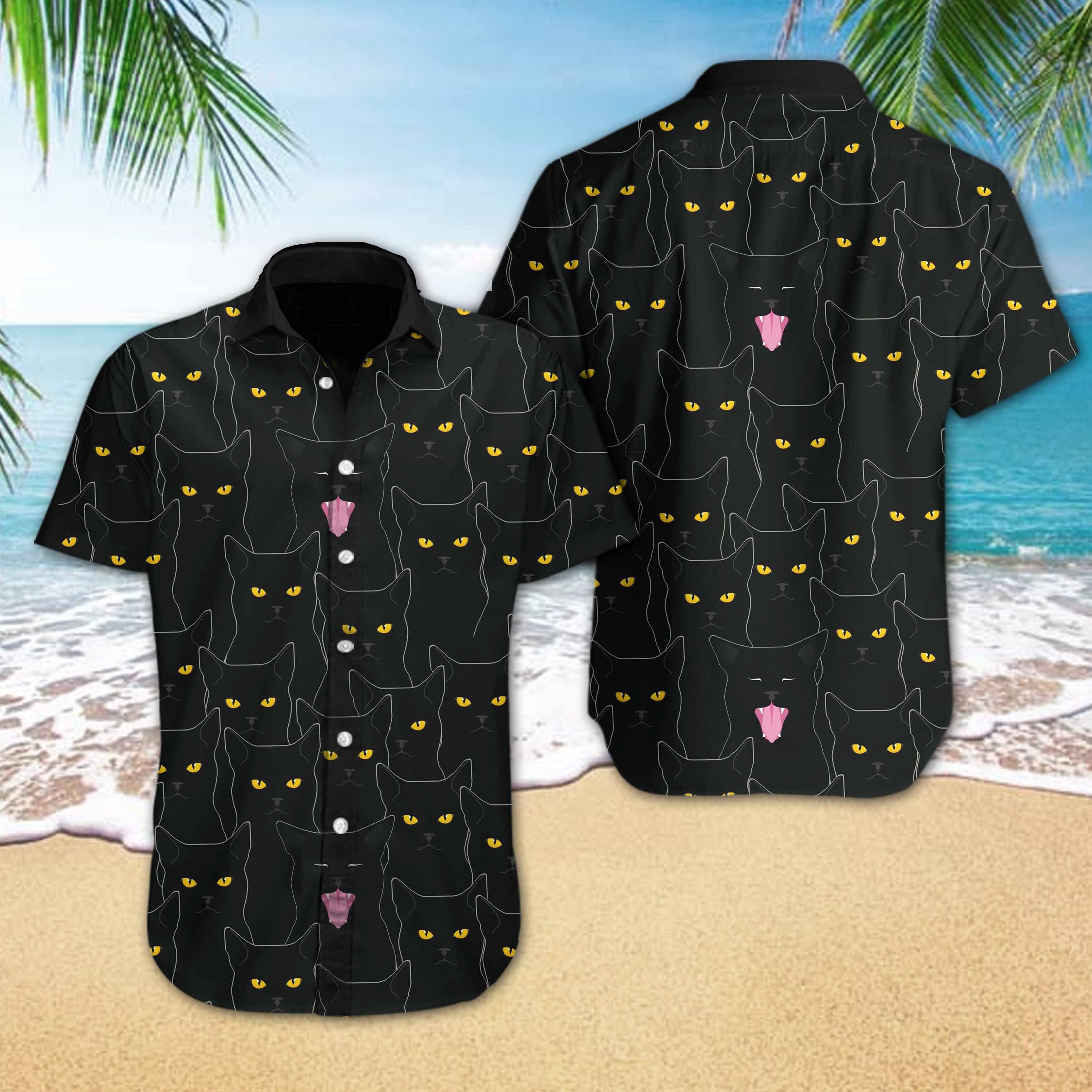 Black Cat Pattern Hawaii Shirt Ha95908