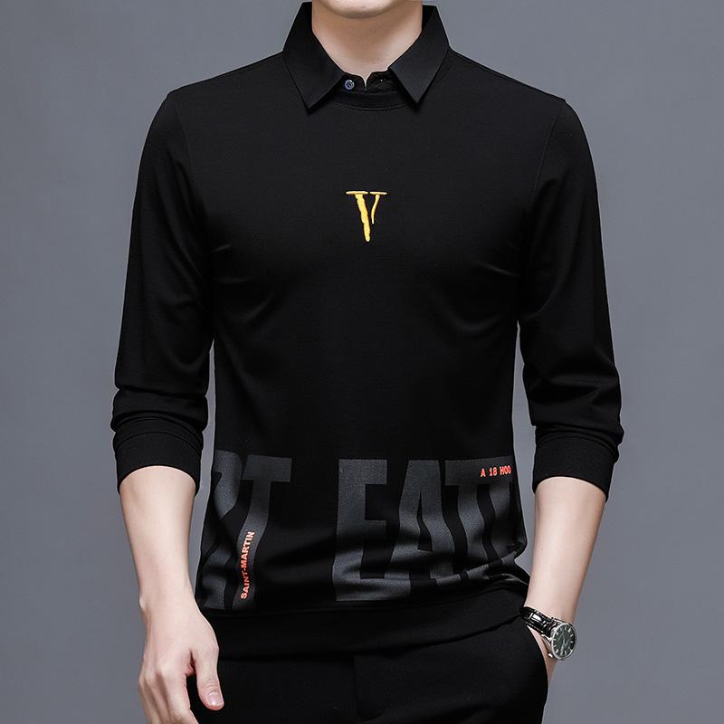 Top Grade Fake Two New Fashion Designer Brand Collared Knit Pullover Sweater Trendy Casual Black Collaree Autum Jumper Men alx