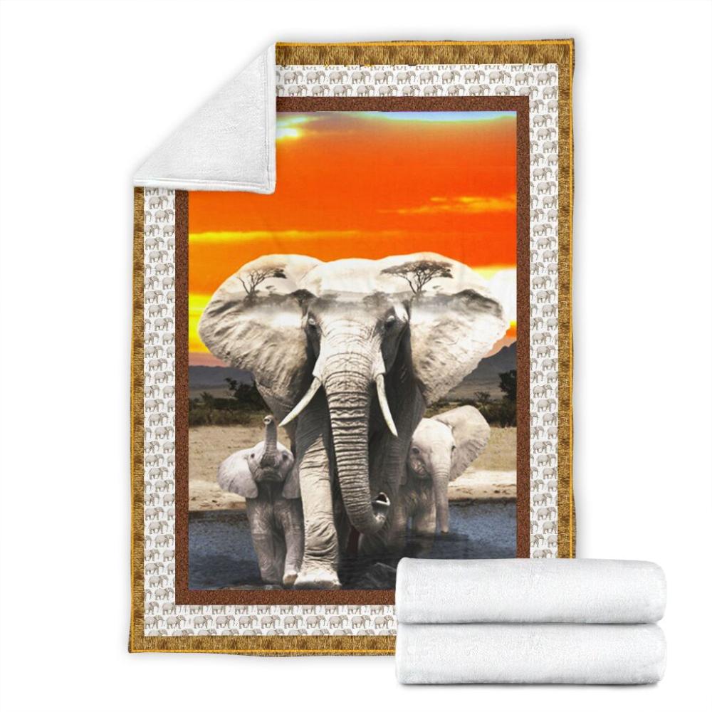 Animal Elephant Sunset Meadow Wild Save Elephant Fleece Blanket Family Gift Home Decor Bedding Couch Sofa Soft And Comfy Cozy