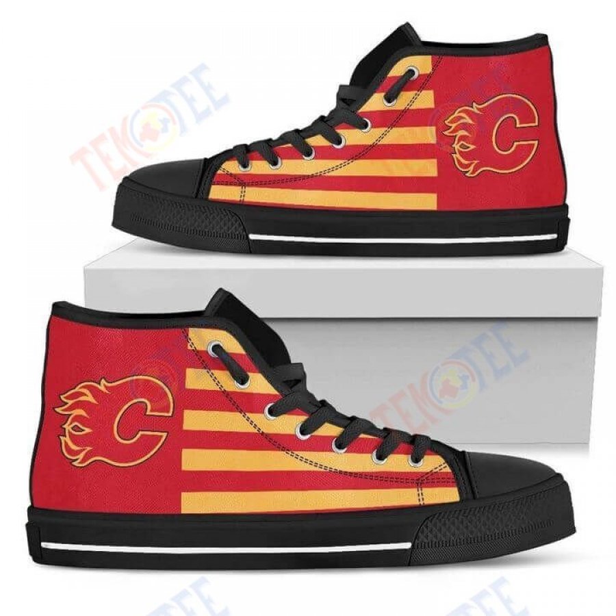 Mens Womens American Flag Calgary Flames High Top Shoes TMT941