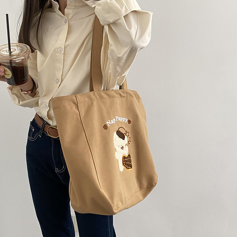 Cute Shoulder Bag for Women Rabbit Embroidery Large Capacity Student Schoolbag Korean Fashion Canvas Tote Shopping Bags Female alx