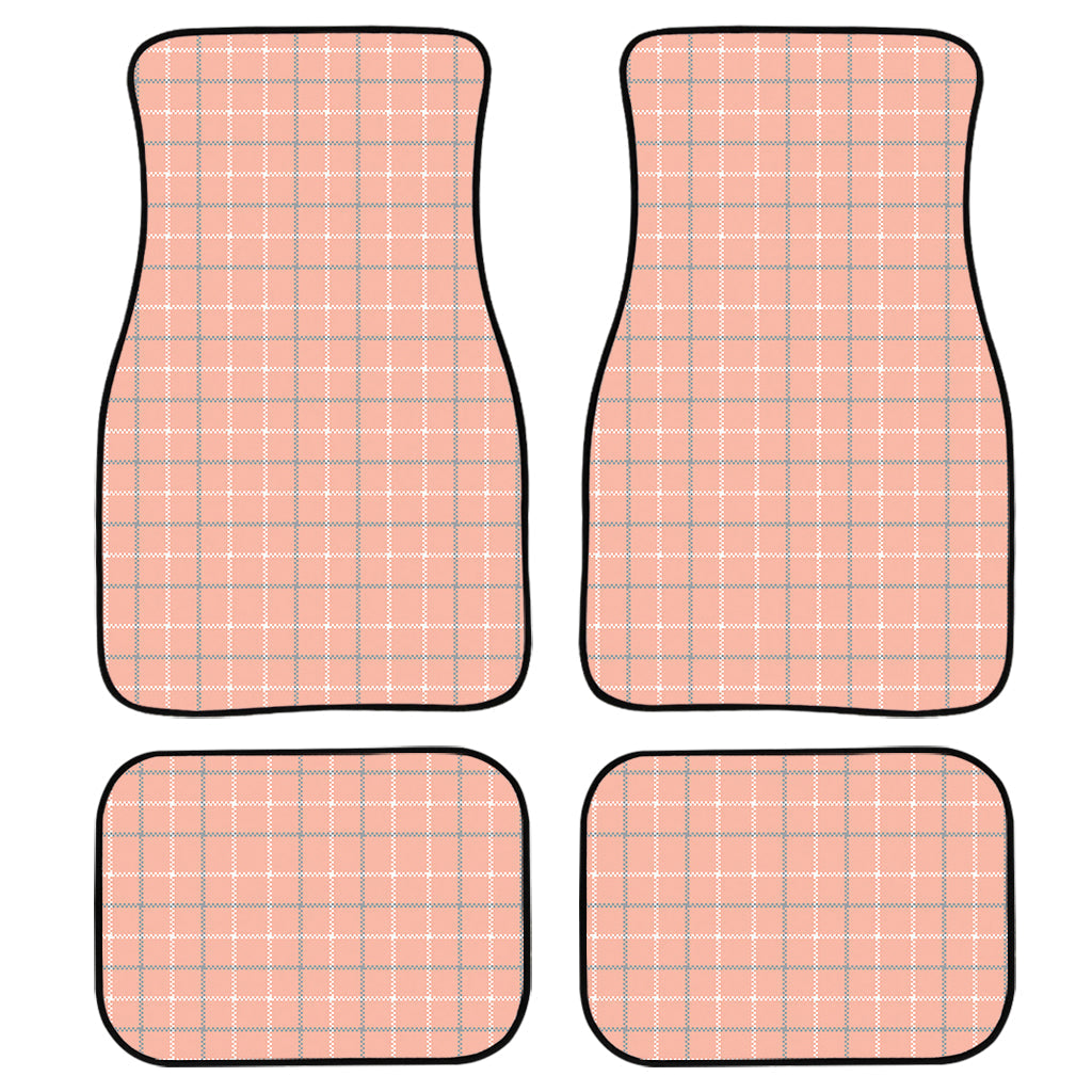 Pastel Orange Tattersall Pattern Print Front And Back Car Floor Mats, Front Car Mat