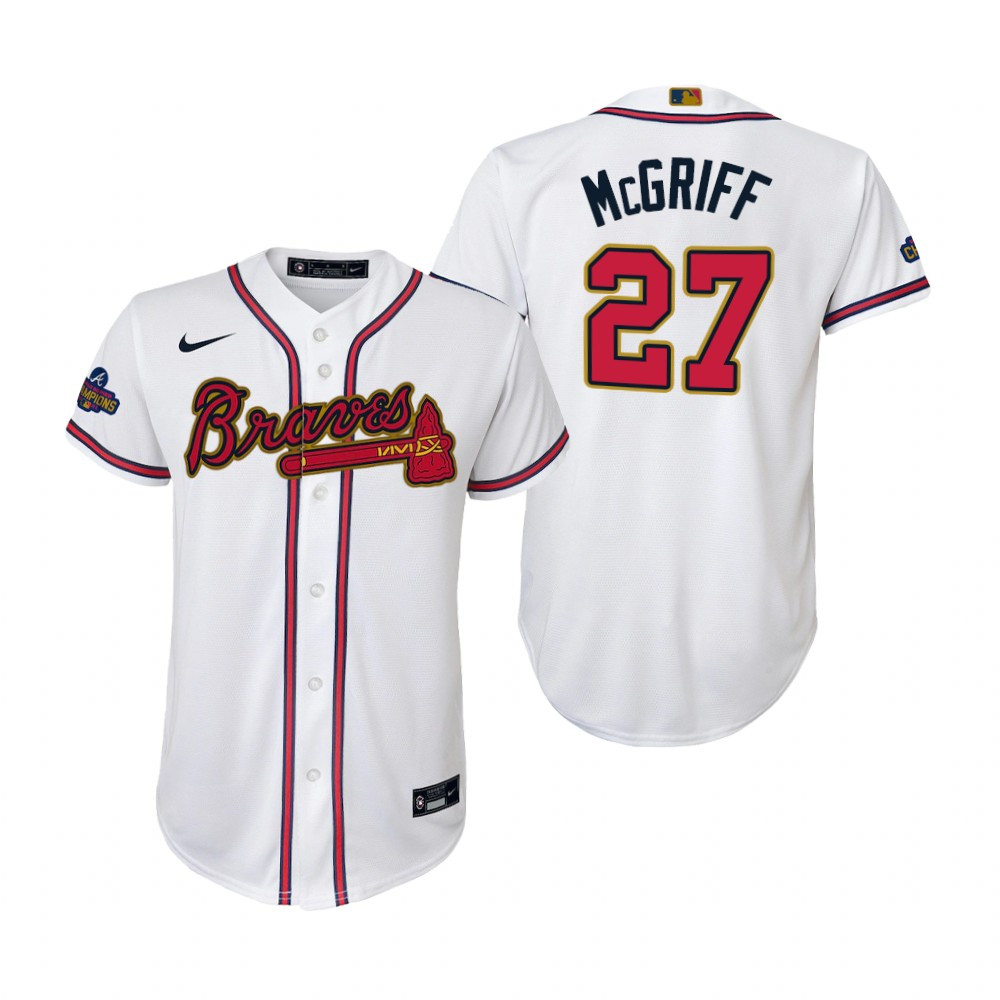 Youth Fred McGriff 27 Jersey, Atlanta Braves White 2022-23 Gold Program Jersey