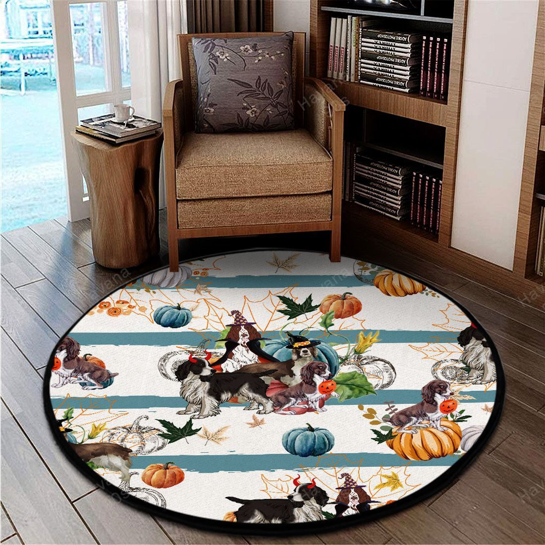 English Springer Spaniel Rug Halloween Pumpkin Retro