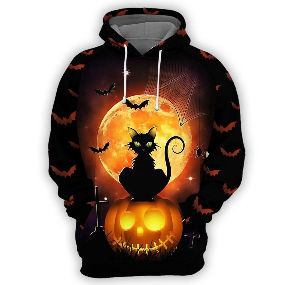 Black Cat Halloween All Over Print Unisex Hoodie Cat Lovers