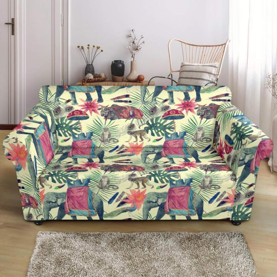 Tropical Elephant Print Loveseat Cover