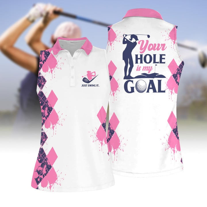 Your Hole Is My Goal Women Polo Shirt, Just Wing It Pink Pattern Shirt, Uniform For Golf Club