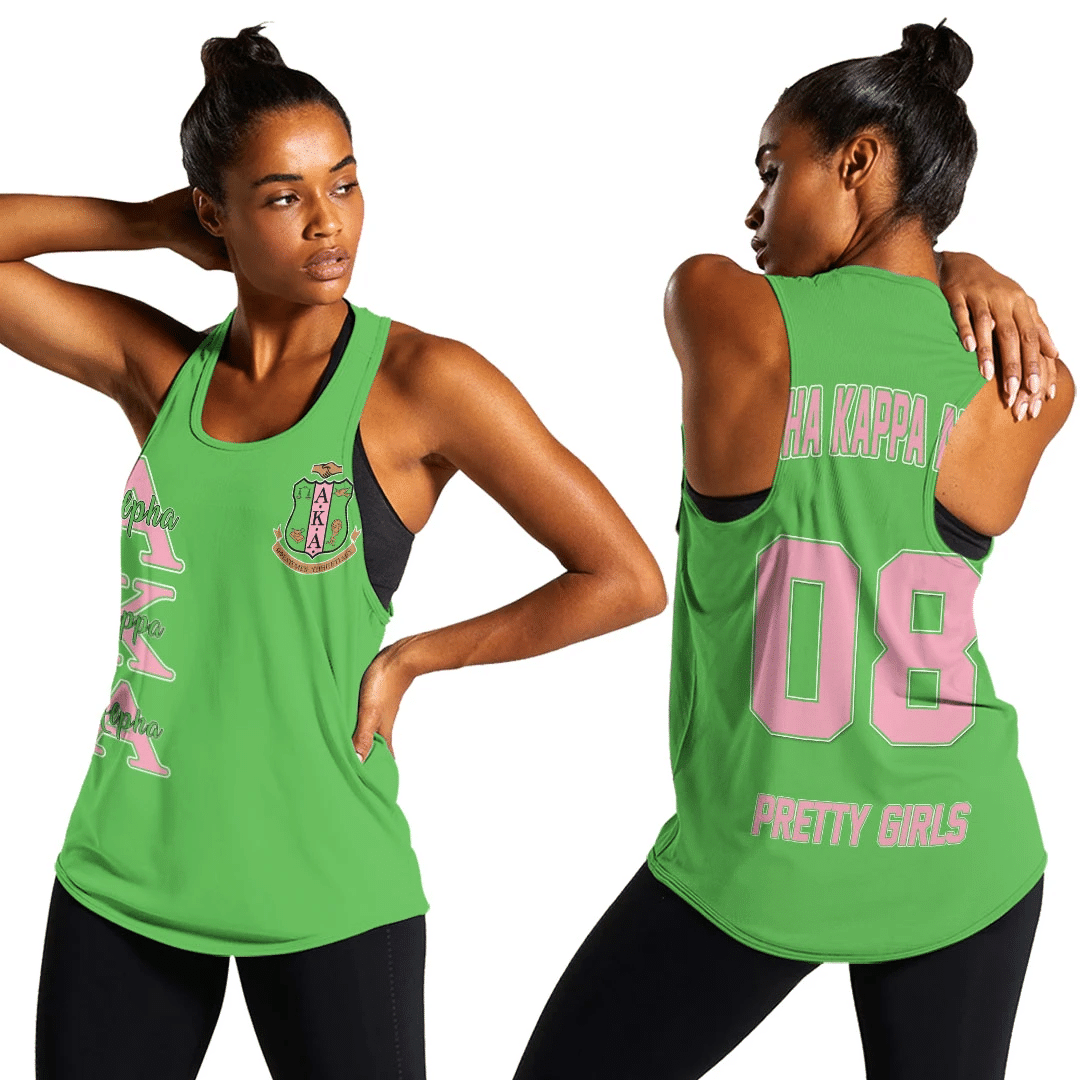 Wonderprint Tank Top Personalized Alpha Kappa Alpha Green Racerback Tank