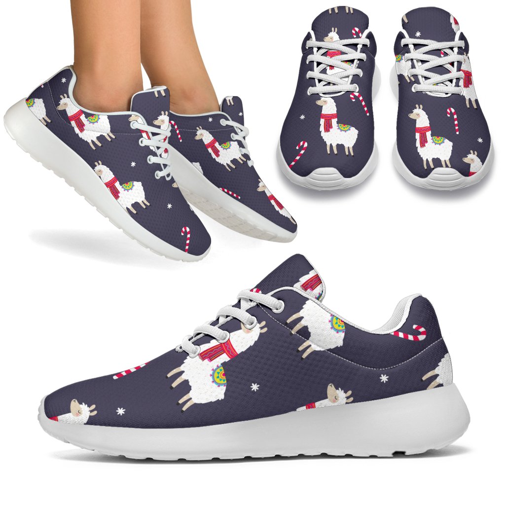 Llama With Candy Cane Themed Print Sport Sneakers White