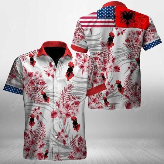 Albania American Flag Aloha Hawaiian Shirt Colorful Short Sleeve Summer Beach Casual Shirt For Men And Women