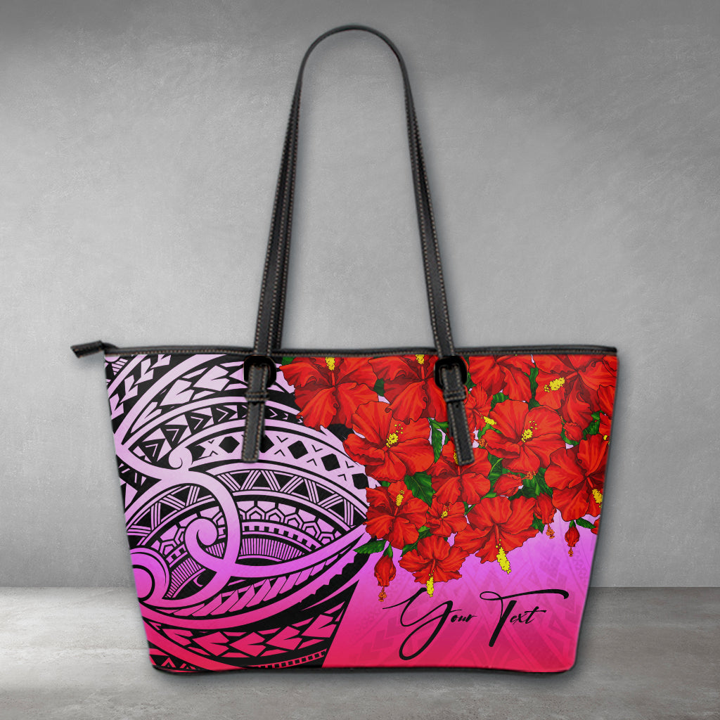 (Custom) Polynesian Leather Tote – Polynesian Hibiscus Pink Personal Signature A24