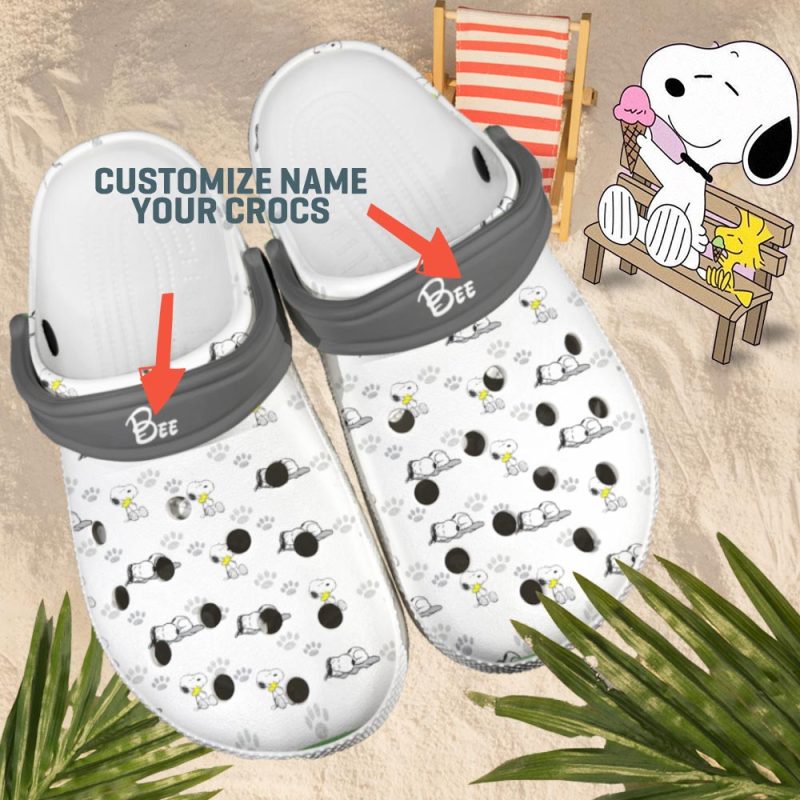 Custom Name Snoopy Icon White Clogs Shoes