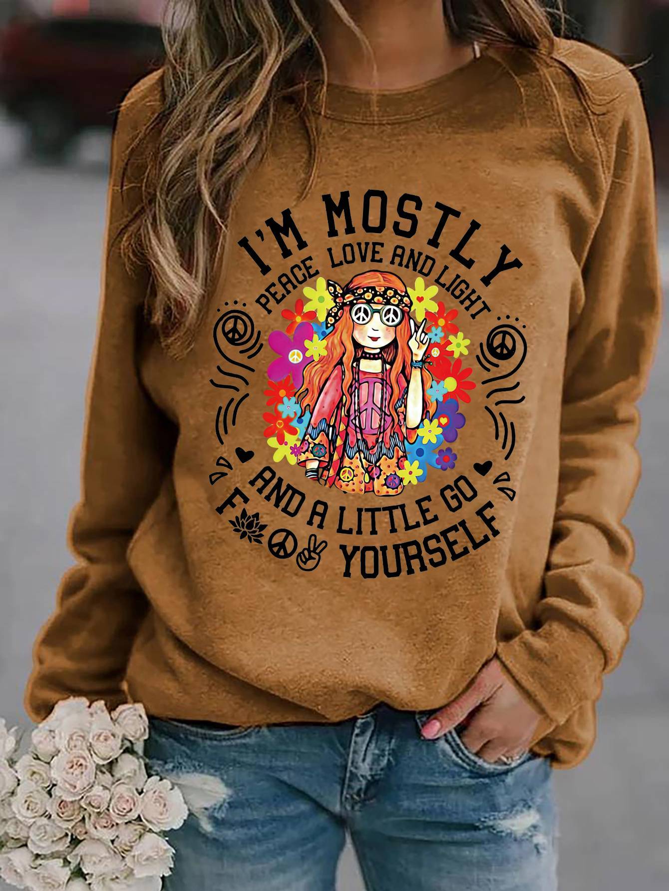 I’M Mostly Peace Love And Light Old Hippies Graphic Sweatshirt