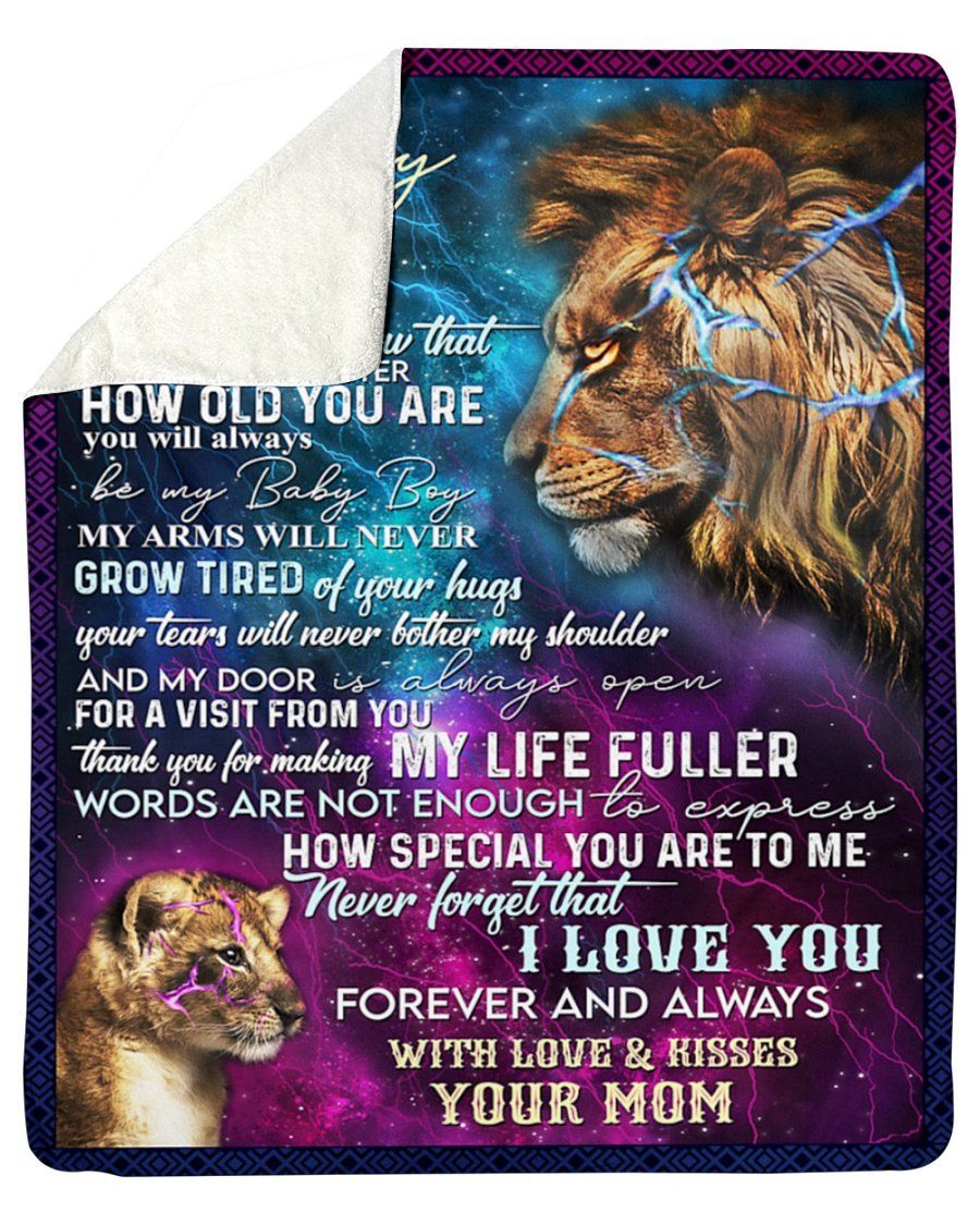 [Personalized Name] Lion Blue And Purple Background Thank For Being My Life Fuller Mom Fleece Blanket, Sherpa Blanket, Gift For Family Member, Friends Gift, Christmas Gift, Home Decor, Home Living