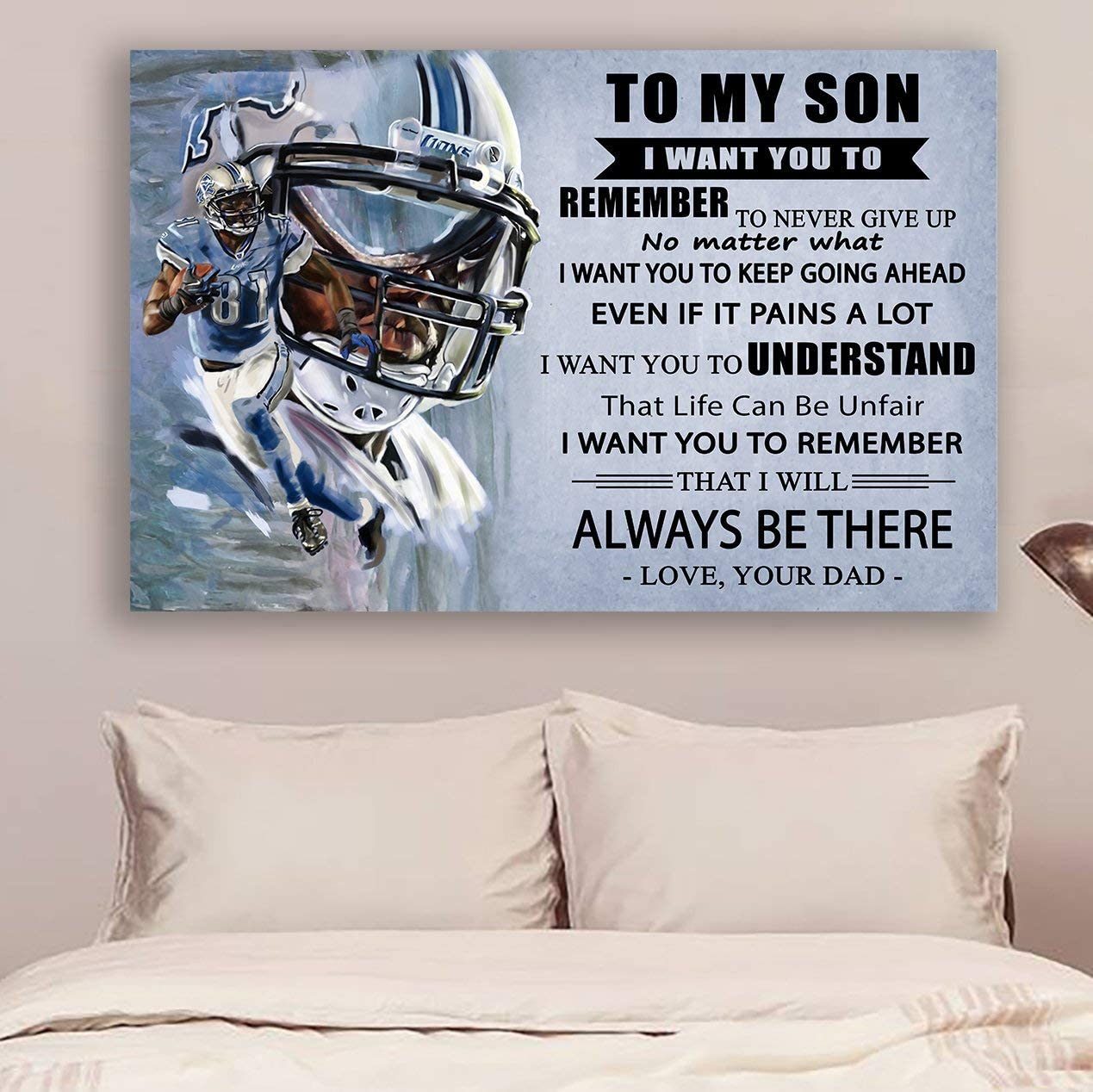 Cara Poster – American Football Poster – Dad To Son – Remember To Never Give Up – Wall Art – Home Decor