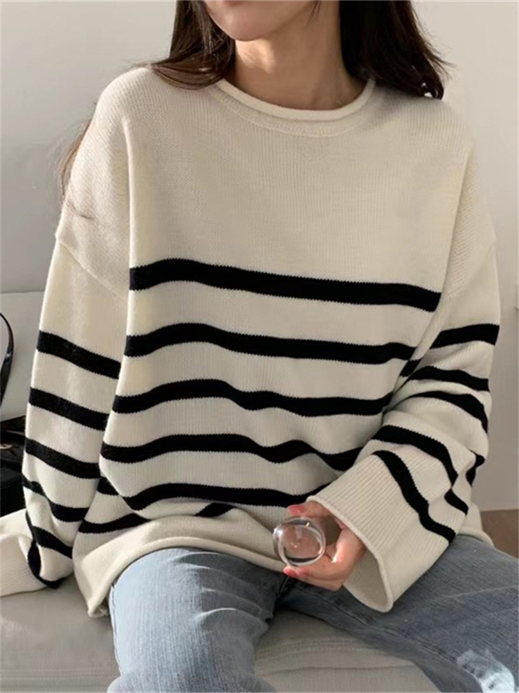 Syiwidii Vintage Striped Oversized Sweater Women Autumn Winter 2022 Korean Fashion Tops Knitting Jumpers Streetwear Pullovers alx