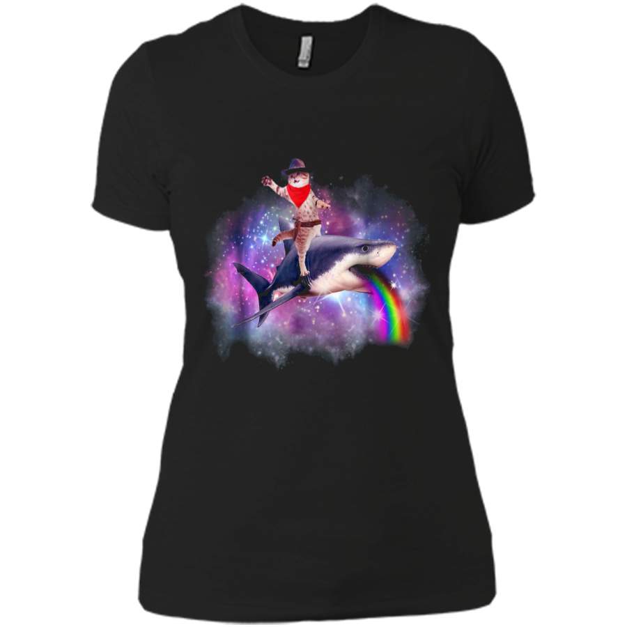 Cat Riding Shark  Space Galaxy Tee Next Level Ladies Boyfriend Tee