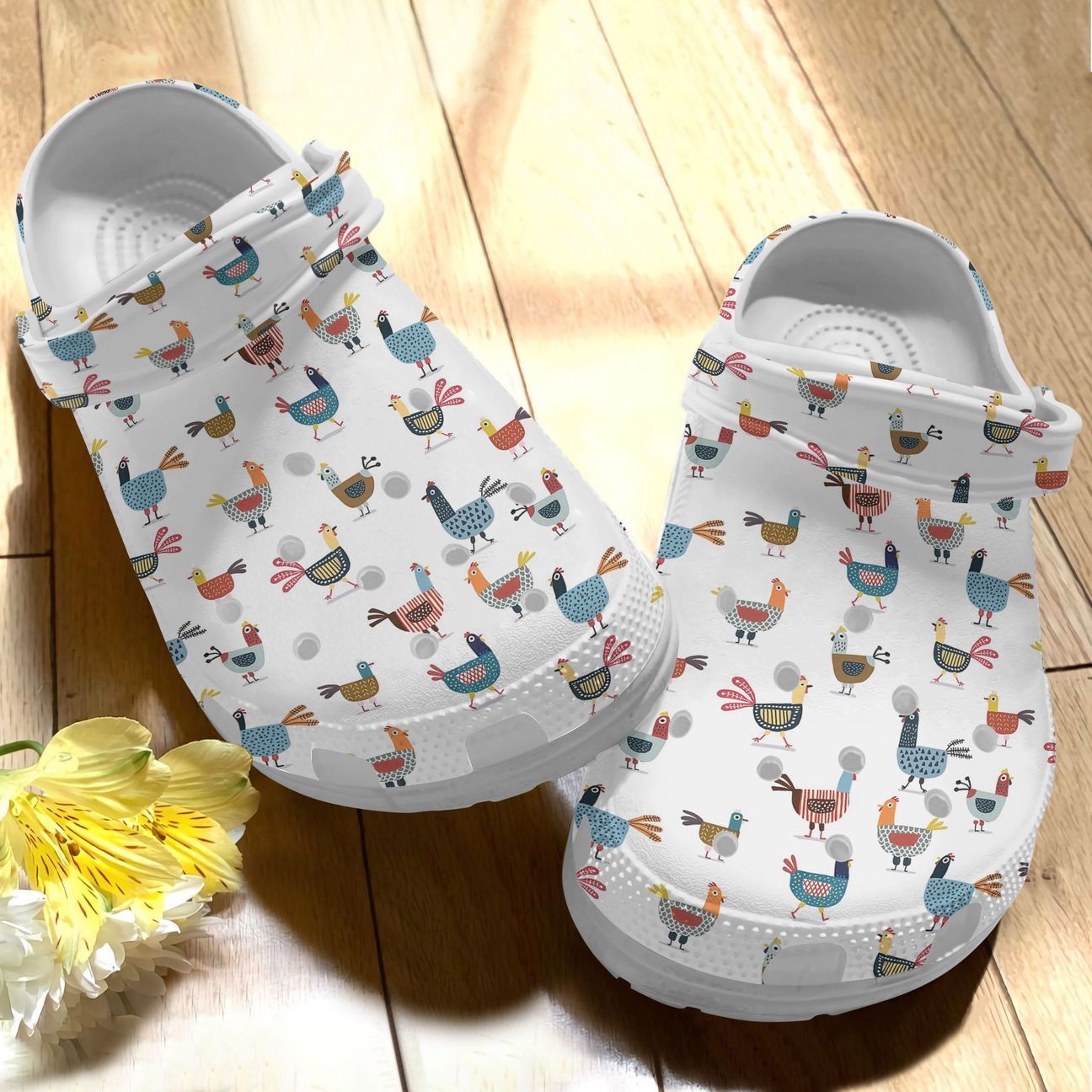 Chicken Personalize Clog, Custom Name, Text, Fashion Style For Women, Men, Kid, Print 3D Whitesole Sisters In The Yards