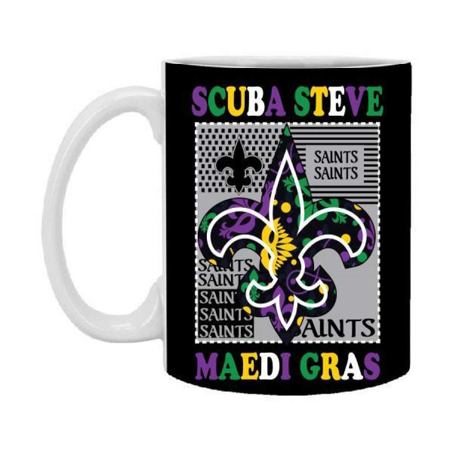 New Orleans Saints and Scuba Steve Mardi Gras shirt 11 oz Mug