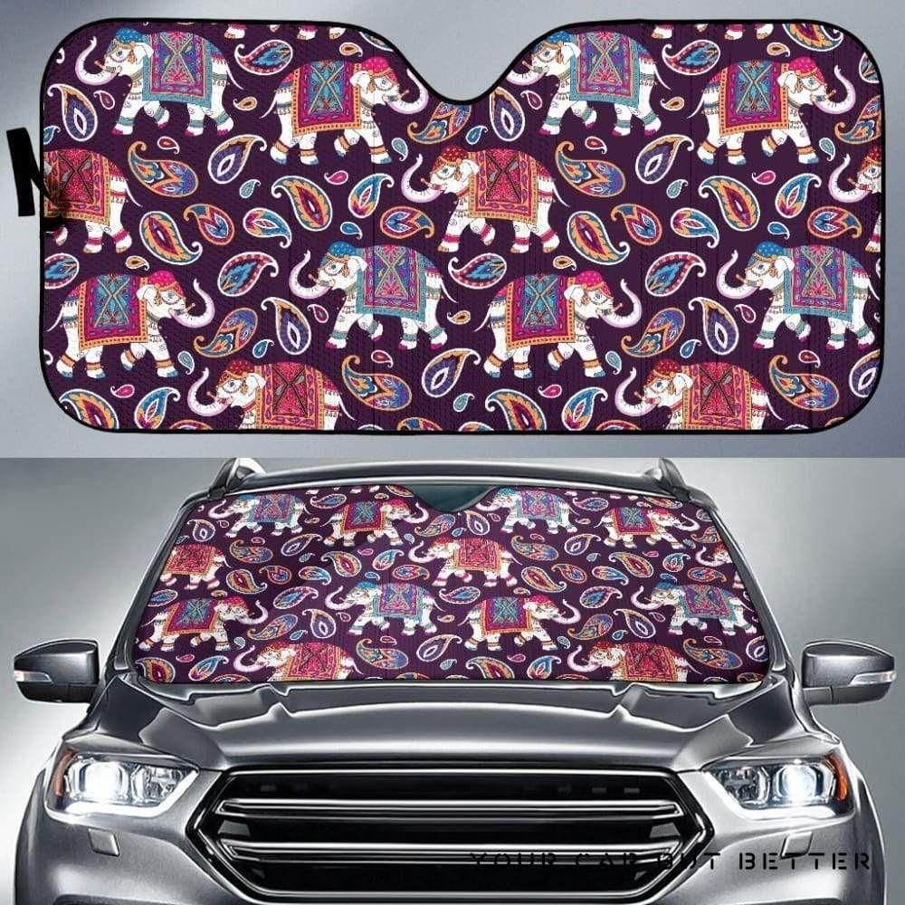 [Car Sunshade] Elephant Indian Style Ornament Pattern  -4603